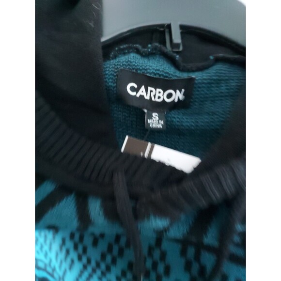 Carbon Mens Black & Blue Aztec Geometric Pullover Hooded Sweater Small - Picture 3 of 3